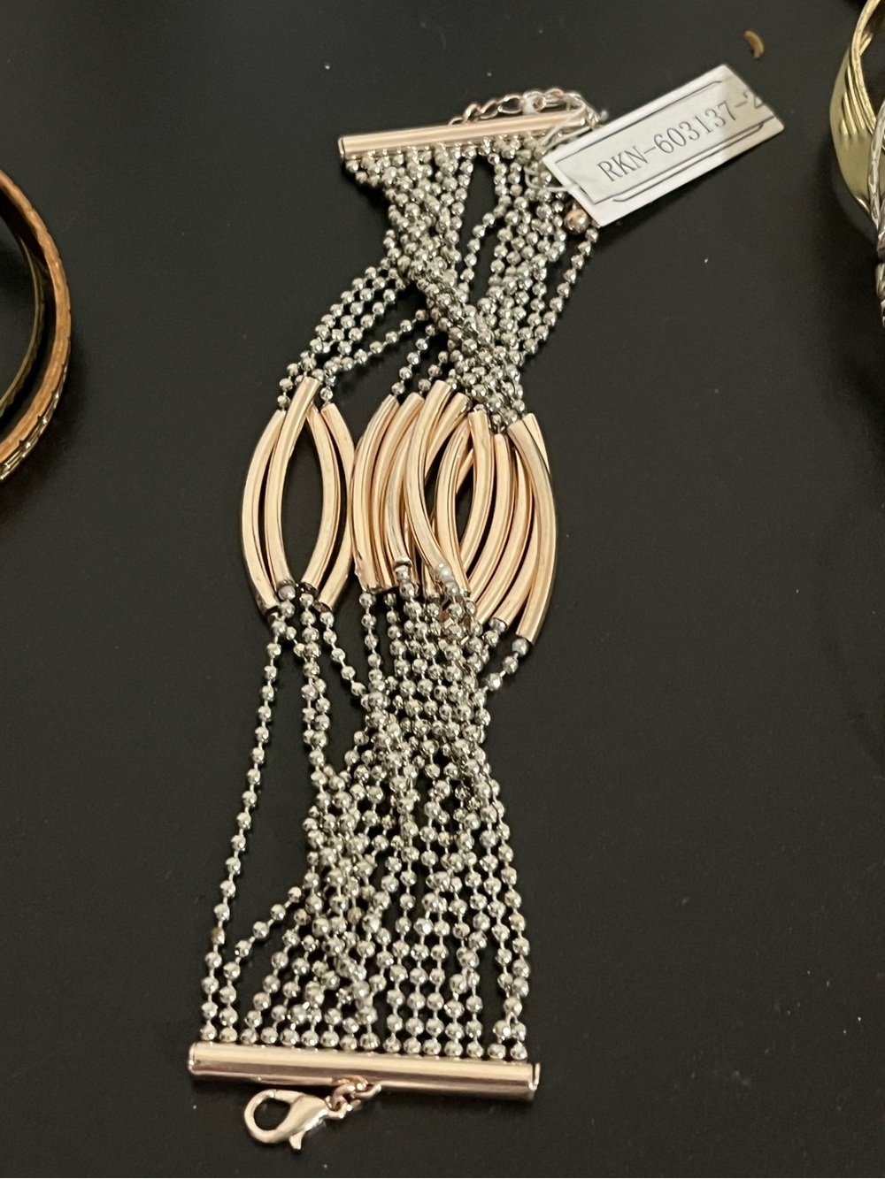 Two-Tone Silver and Rose Gold Multi-Row Bracelet - Women Jewelry